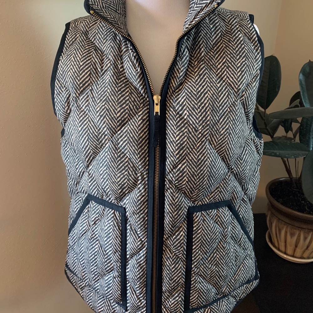 J. Crew Black Patterned Puff Vest